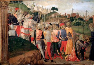 Totila, King of the Ostrogoths Visiting Benedict of Nursia (detail) by Neroccio di  Landi