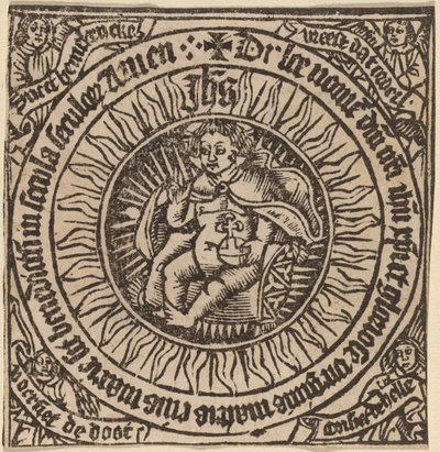 Divine Infant with the Globe in a Circle with Four Angels by Netherlandish 15th Century