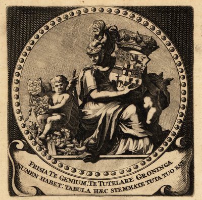 Allegorical figure of Friesland and Groningen with coats of arms by Netherlandish School
