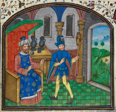 A fool with his master, from a Book of Hours by the Mildmay Master, c.1460-70 by Netherlandish School