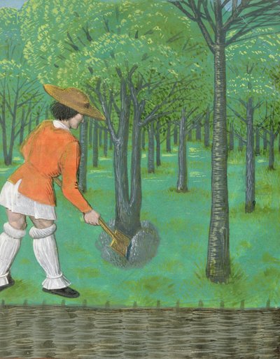 Man with a spade in an orchard, from 