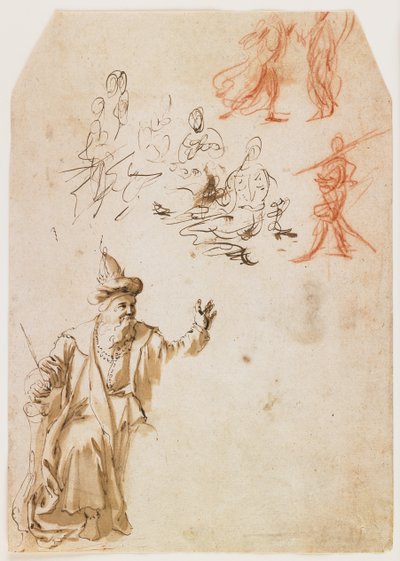 Study of an Old Testament Prophet and Other Figure Studies (recto); Study of a Male Figure with a Rope (verso) by Netherlandish School