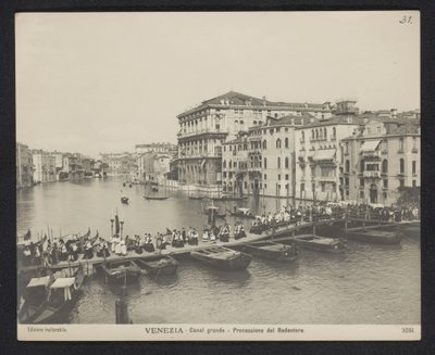 Procession Over a Pontoon Bridge on the Grand Canal in Venice During the Festa del Redentore by Neue Photographische Gesellschaft