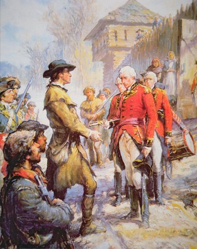 George Rogers Clark Accepts the Surrender of British Commander Henry Hamilton at Fort Sackville, 25 February 1779 by Newell Convers (after) Wyeth
