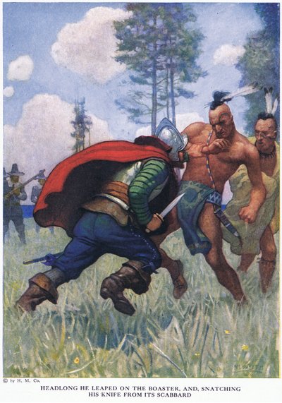 Headlong He Leaped on the Boaster, and, Snatching His Knife from His Scabbard by Newell Convers Wyeth