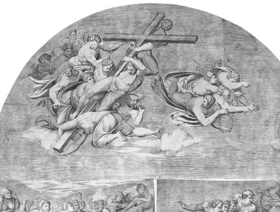 Angels Carrying the Cross with Saints below (detail) by Niccolo della Casa