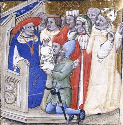 A Cardinal Sitting in Judgement upon a Bishop, Accused by Two Laymen by Niccolo di Giacomo