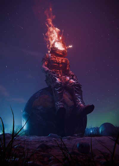 Flaming Astronaut Stars by Nicebleed