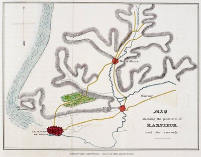 Map showing the position of Harfleur and the vicinity, illustration from 