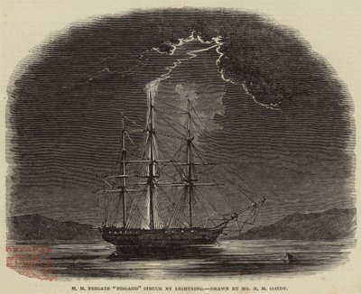 H M Frigate Fisgard Struck by Lightning by Nicholas Matthews Condy