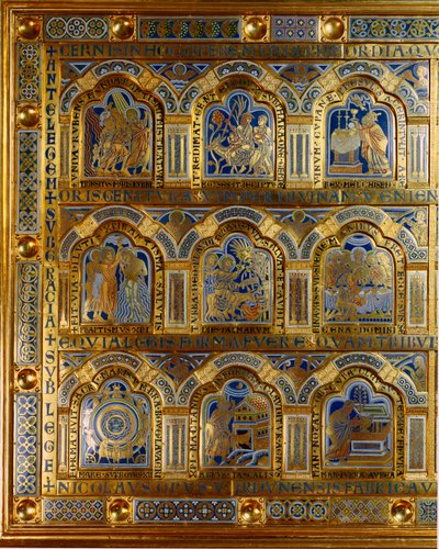 Verdun Altar Made in Gold and Enamel by Nicolas de Verdun (ca.1130/50-1205): Scenes from the Old and New Testament (Crossing the Red Sea, King Melchisedech, the Baptism of Christ) by Nicholas of Verdun