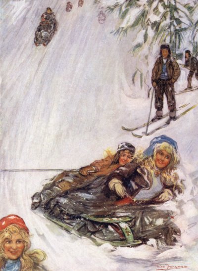 Norway: Girls on Overturned Sledge, Holmencollen by Nico Jungman