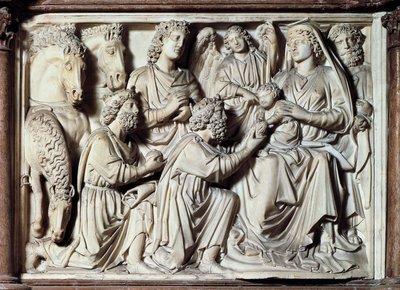 Adoration of Magi, tile from pulpit with scenes from life of Christ by Nicola Pisano