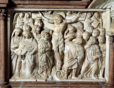 Italy, Tuscany, Pisa, Piazza dei Miracoli, Cathedral, Marble Pulpit, Panel with Crucifixion by Giovanni Pisano by Nicola Pisano