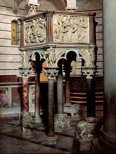 Marble Pulpit of a Church, in the Baptistery of Pisa by Nicola Pisano