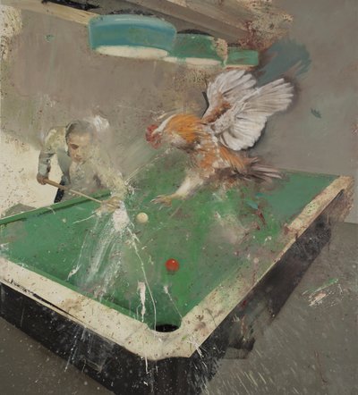 Billiards with a rooster by Nicola Pucci