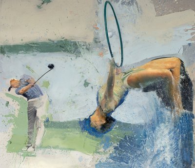 Golfer with diver and hoop, 2023 by Nicola Pucci