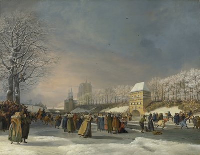 Women’s Skating Competition on the Stadsgracht in Leeuwarden, 21 January 1809 by Nicolaas Baur (signed by artist)