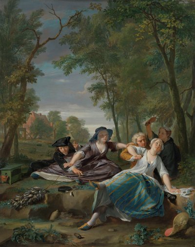 Genre Scene with Elegant Young Couples in a Landscape by Nicolaas Verkolje