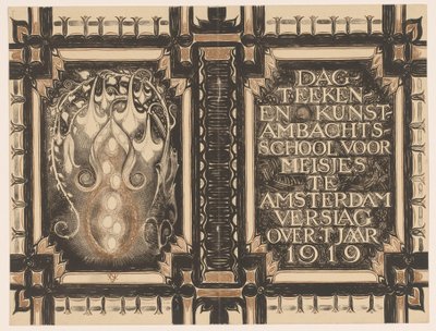 Cover Design for: Report of the Drawing and Craft School for Girls in Amsterdam for the Year 1919 by Nicolaas van de Vecht
