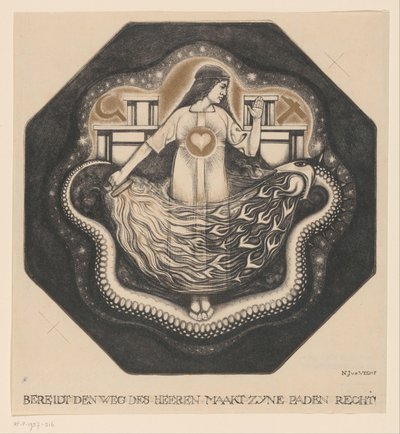 Woman with Heart and Torch on Fire-breathing Snake by Nicolaas van de Vecht