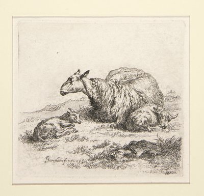 2 Etchings from The Set of the Sheep with the Shepherdess and the Sheep by Nicolaes Berchem