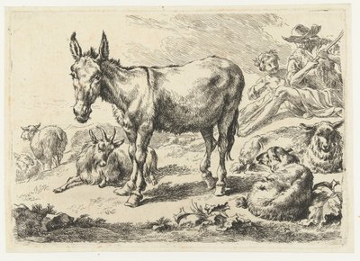 Landscape with Donkey, Sheep, Goat, and Shepherds (Animals) by Nicolaes Pietersz Berchem