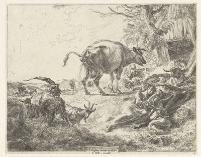 Sleeping Shepherd Family and Resting Cattle by Nicolaes Pietersz Berchem