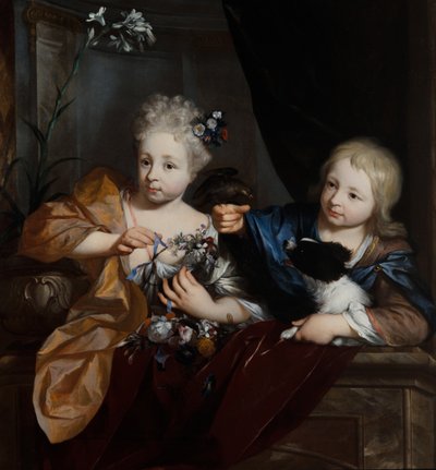 A Young Boy and Girl in an Architectural Setting by Nicolaes Verkolje