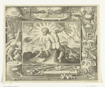 Element Fire as a Young Man with Lightning Bolts, Ignis (title on object), The Four Elements (series title) by Nicolaes de Bruyn