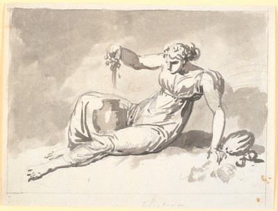 Autumn, a seated woman pressing grapes by Nicolai Abildgaard
