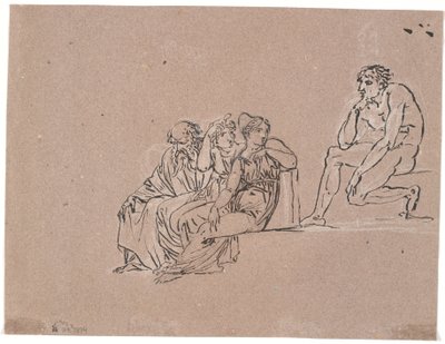 A Group Consisting of an Old Man and Two Seated Women, Turning Towards a Man Sitting Higher Up by Nicolai Abildgaard