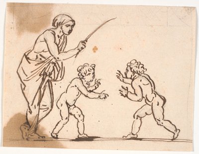 A Woman with a Stick, Which She Raises Against Two Small Boys About to Fight by Nicolai Abildgaard