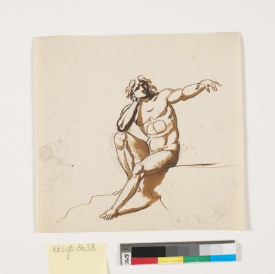 A Seated Nude Man with Left Arm Outstretched by Nicolai Abildgaard