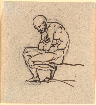A Seated Hunched Naked Man in Profile to the Left by Nicolai Abildgaard