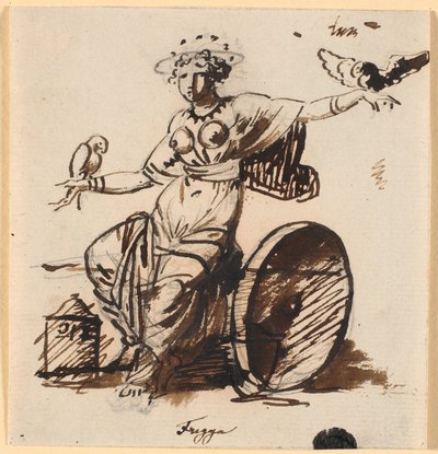 Frigga, Seated, with a Hawk on Each of Her Hands by Nicolai Abildgaard