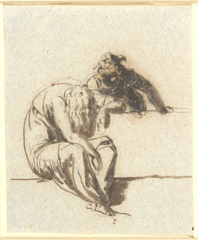 In the Foreground a Seated Bent Female Figure, Behind a Parapet Another Leans Forward Towards Her by Nicolai Abildgaard