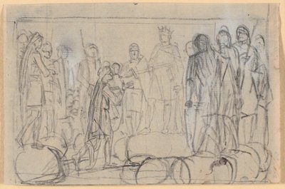 Composition Draft; A King Surrounded by Warriors at a Thingstead, Giving a Man the Knight