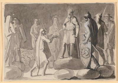 Composition Draft; a King Surrounded by Warriors at a Thingstead, Giving a Man the Knight