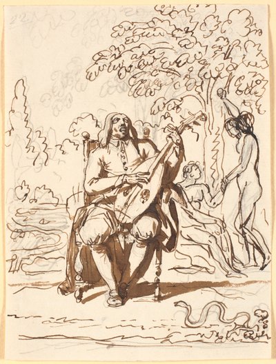 Milton, Seated with a Lute, Seen en Face, with the Fall of Man in the Background by Nicolai Abildgaard