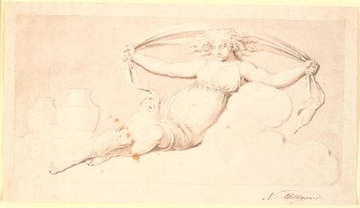 Night, a Resting Female Figure. Executed as Grisaille. Same Composition as Td 542,38 but Without Wings and with Loose Hair by Nicolai Abildgaard
