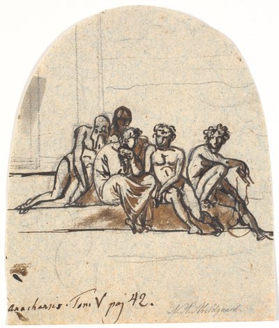 Education of the Youth in Sparta. Five Partially Nude Figures on a Staircase by Nicolai Abildgaard