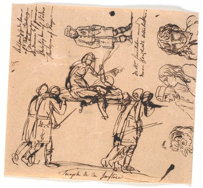 The Triumph of Justice. Four Armed Men Carrying a Bier, with a Reclining and a Sitting Figure by Nicolai Abildgaard
