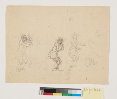 Studies of Heads and Figures, Including a Male Figure Depicted Three Times by Nicolai Abildgaard