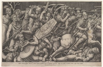 Roman Soldiers Fighting Against Dacians, Battle Scene in Shallow Depth with Horses by Nicolas Beatrizet