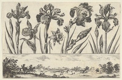 Horizontal Panel with a Row of Flowers Above a Frieze with a Hunting Scene in a Landscape, 1645 by Nicolas Cochin