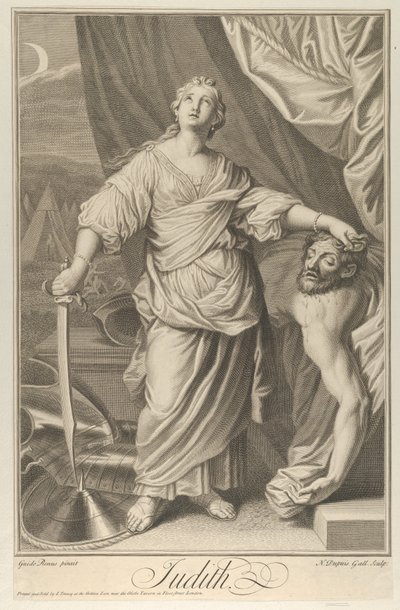 Judith standing and looking up, holding the head of Holofernes in her left hand by Nicolas Gabriel Dupuis