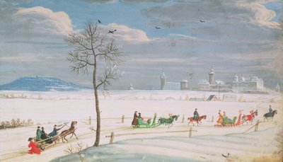 German Snowscape with sledges by Nicolas Hoffmann