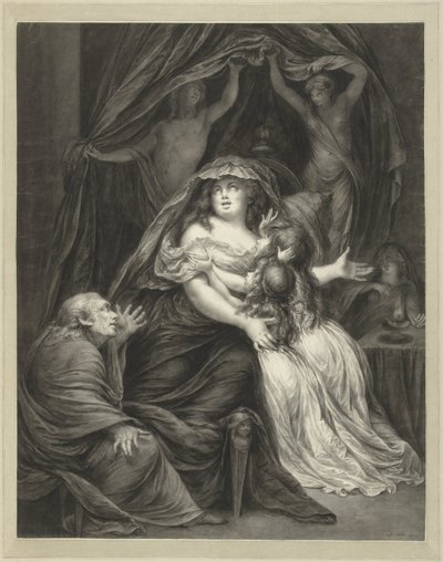 Seated Old Man with Distressed Mother and Two Daughters by Nicolas Joseph Delin
