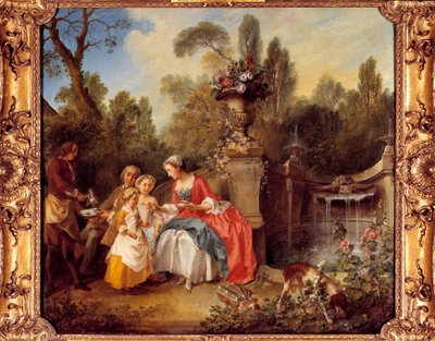 A Woman in a Garden Having Coffee with Children or a Cup of Chocolate by Nicolas Lancret